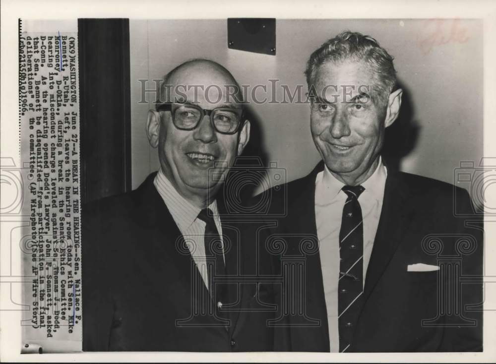 1966 Senators Wallace Bennett, Mike Monroney; Senate Ethics hearing-Historic Images