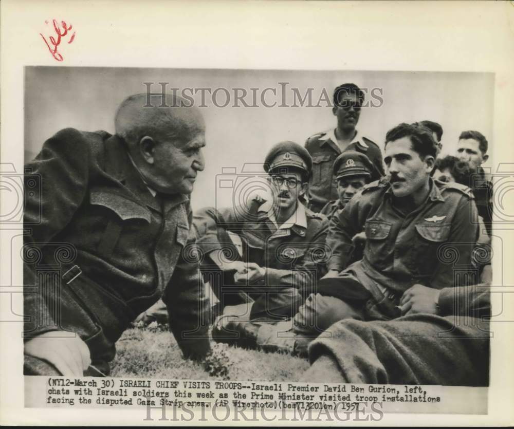 1957 Israeli Premier David Ben Gurion and Troops, Gaza Strip Area-Historic Images