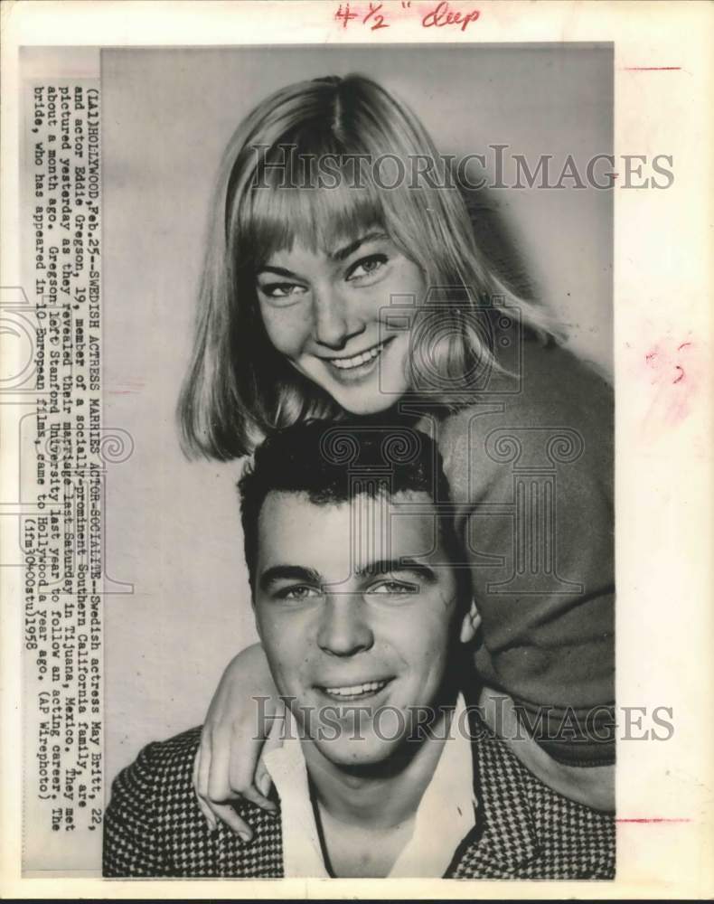1958 Swedish actress May Britt marries Actor Eddie Gregson in Mexico-Historic Images