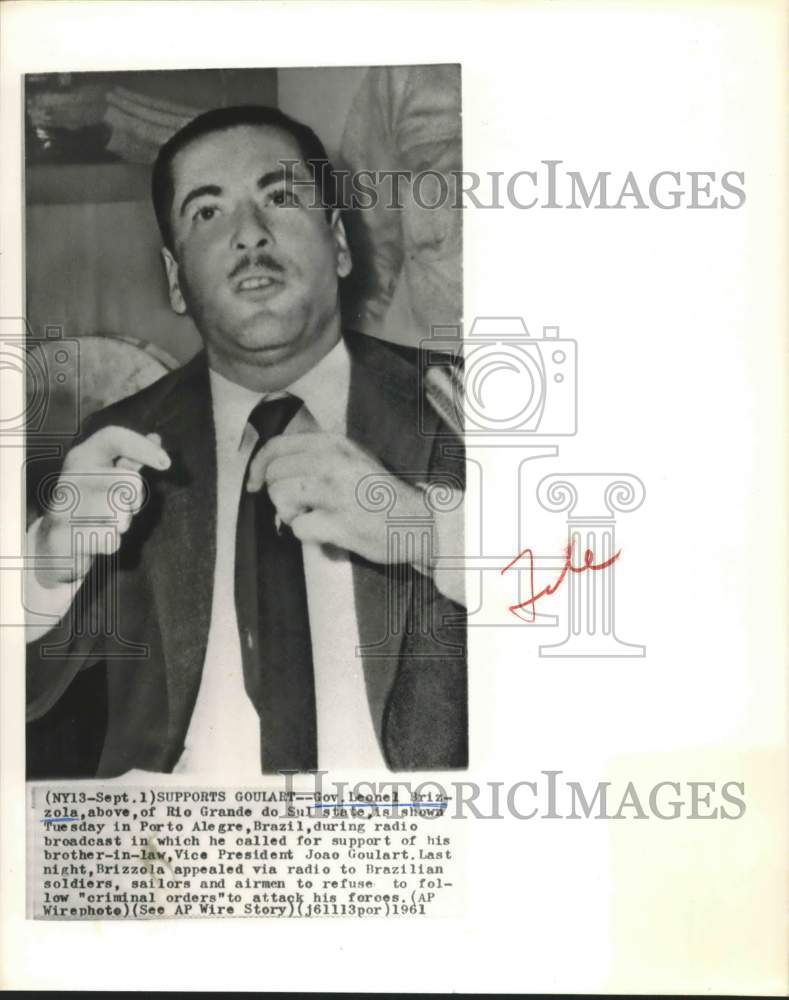 1961 Press Photo Gov. Leonel Brizzola of Rio Grande do Sul in Brazil - Historic Images