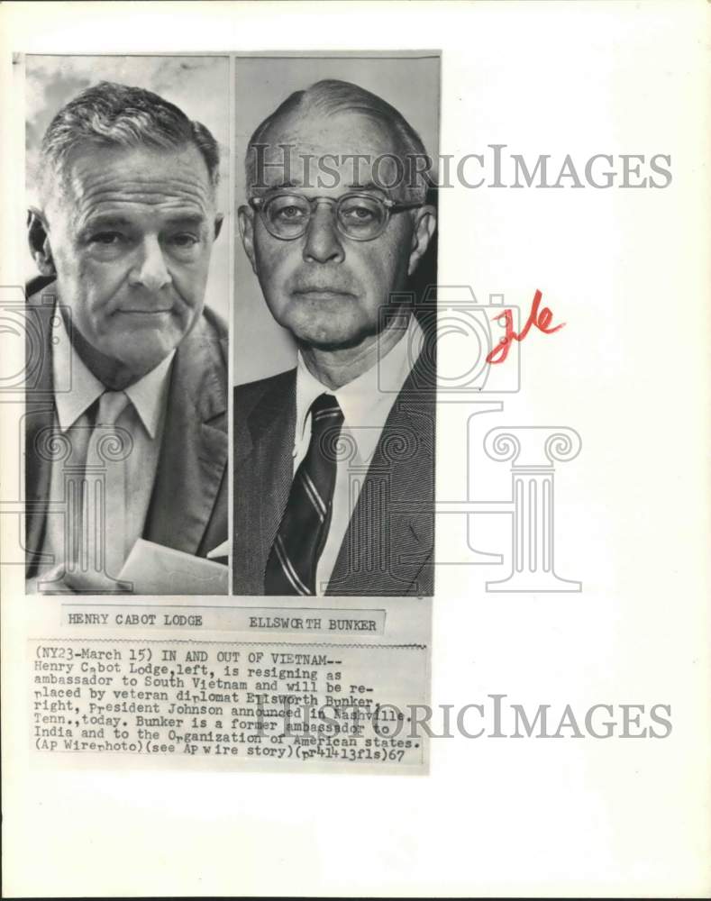 1967 E. Bunker new Ambassador to S Vietnam after Henry Lodge resigns-Historic Images