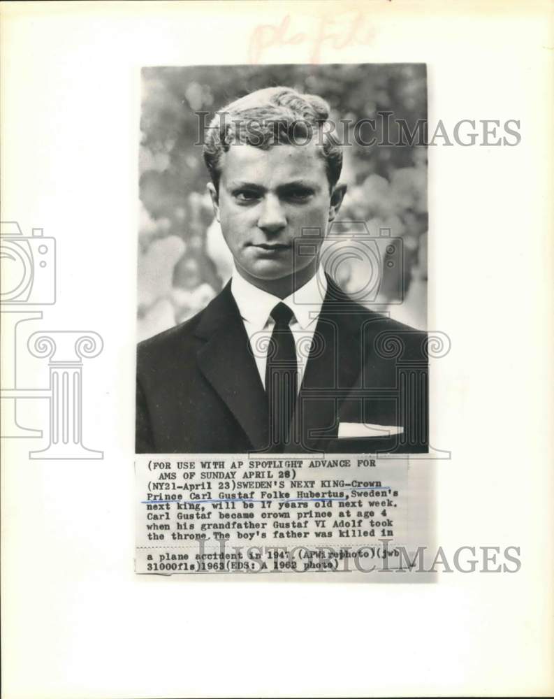 1962 Press Photo Crown Prince Carl Gustaf Folke Hubertus, Sweden's Next King - Historic Images