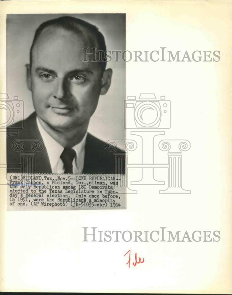 1964 Press Photo Frank Cahoon, Republican in Texas legislature, TX. - Historic Images