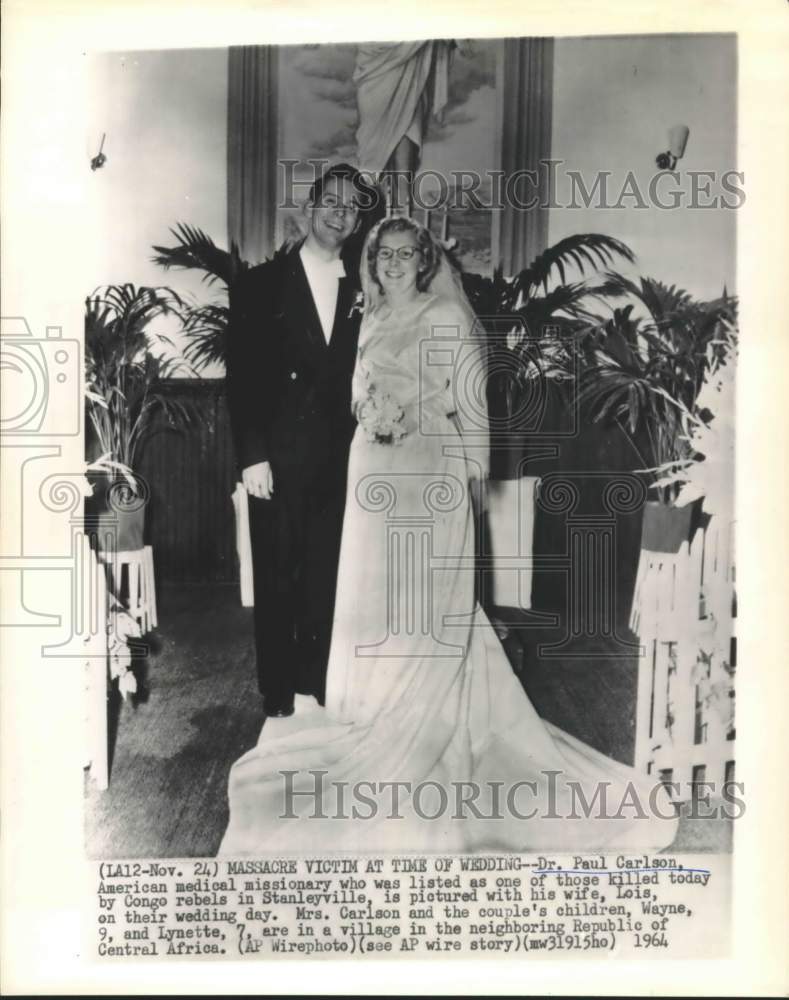 1964 Press Photo Dr. Paul Carlson and wife on wedding day; murdered missionary - Historic Images