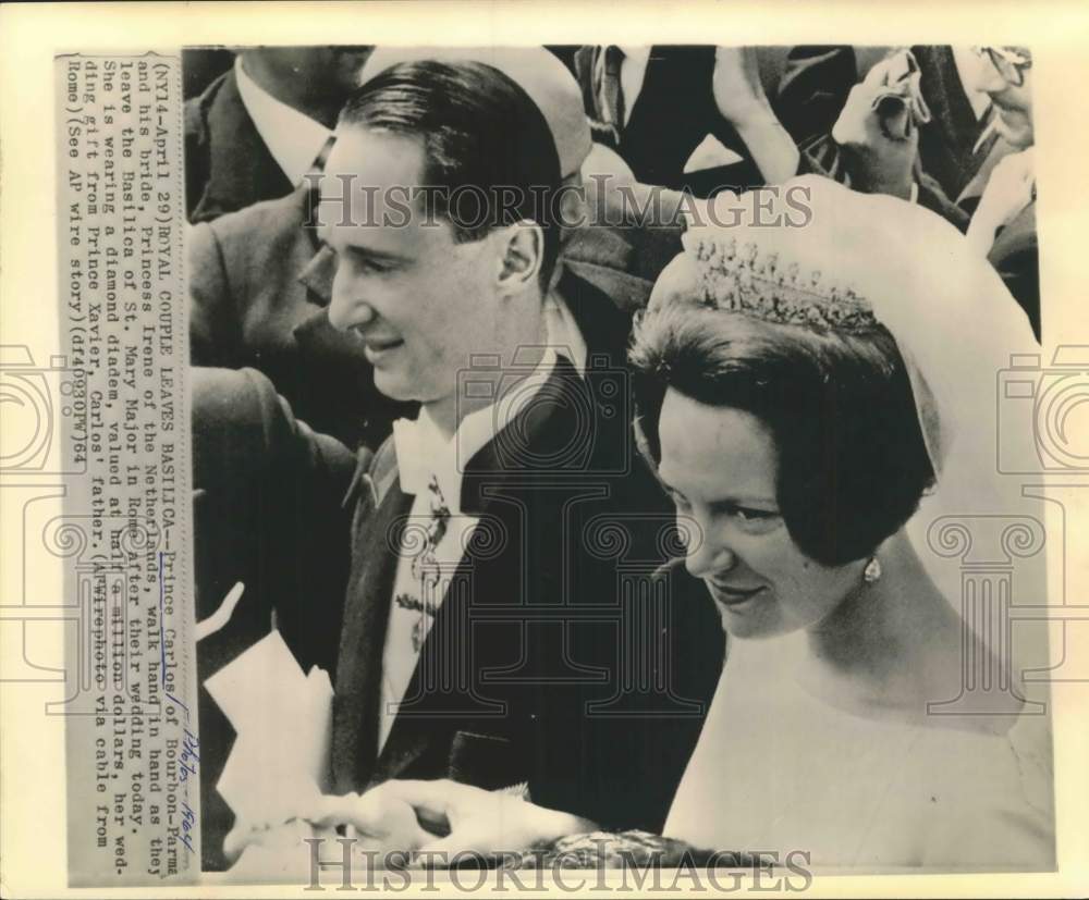 1964 Press Photo Prince Carlos and Princess Irene at wedding in Rome - Historic Images