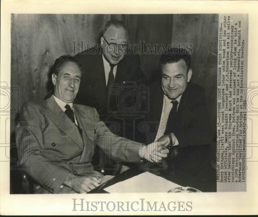 1953 Longshoreman officials happy: CA court reversed conviction-Historic Images