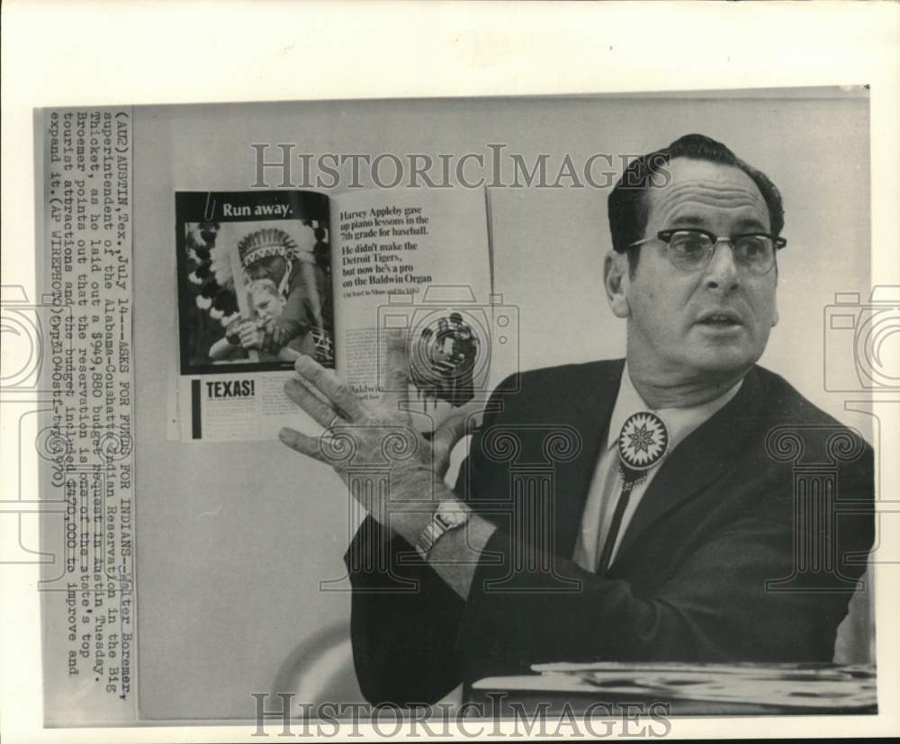 1970 Press Photo Walter Broemer, Alabama-Coushatta superintendent - Austin- Historic Images