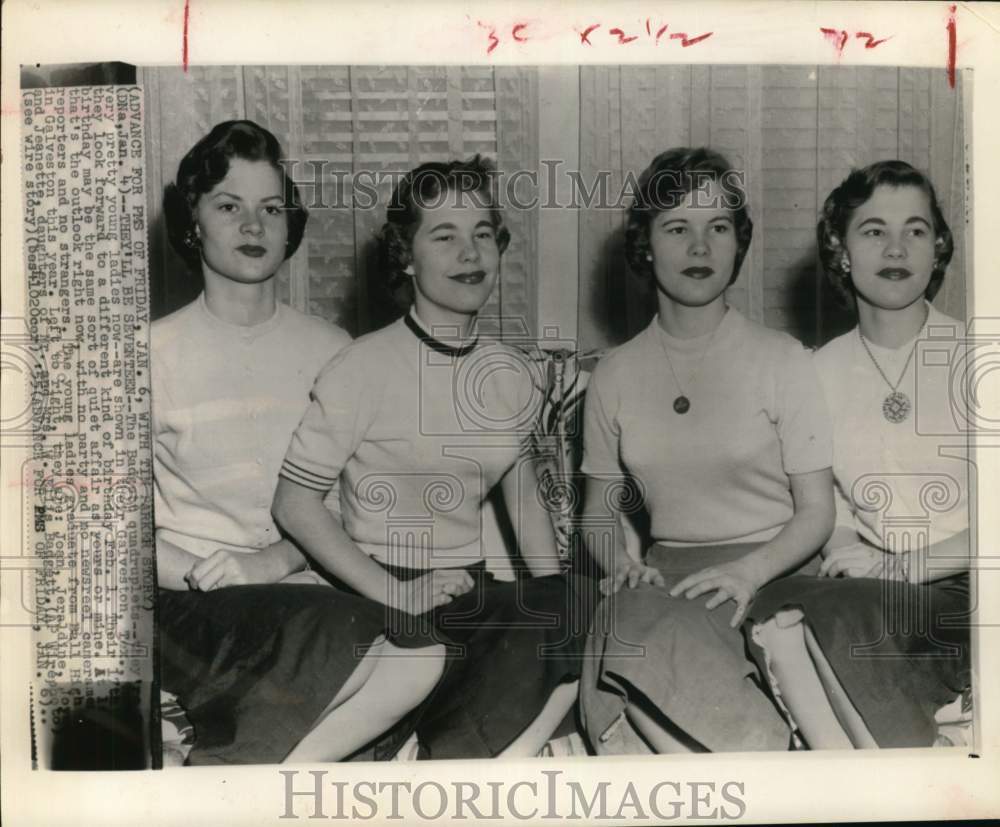 1955 The Badgett quadruplets are turning 17 in Galveston, Texas-Historic Images