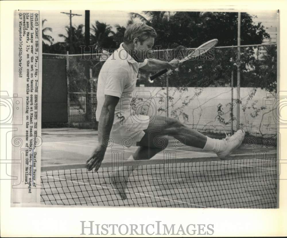 1968 Press Photo Senator Charles Percy plays tennis in Miami Beach, Florida - Historic Images