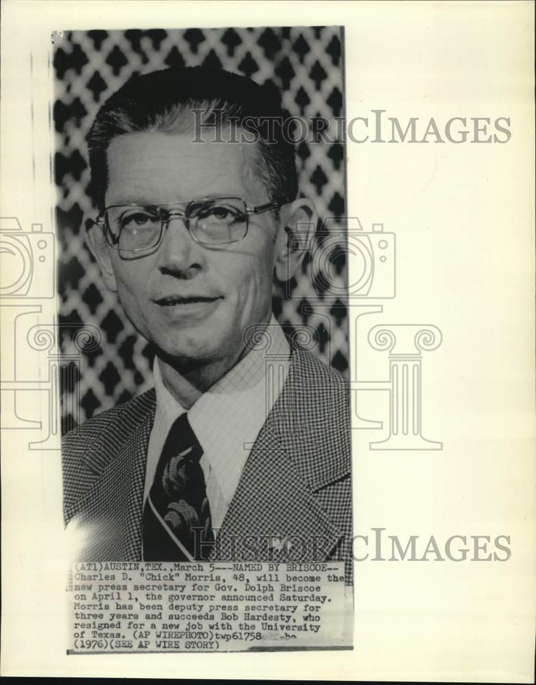 1976 Press Photo Governor Briscoe&#39;s press secretary Charles D. &quot;Chick&quot; Morris. - Historic Images