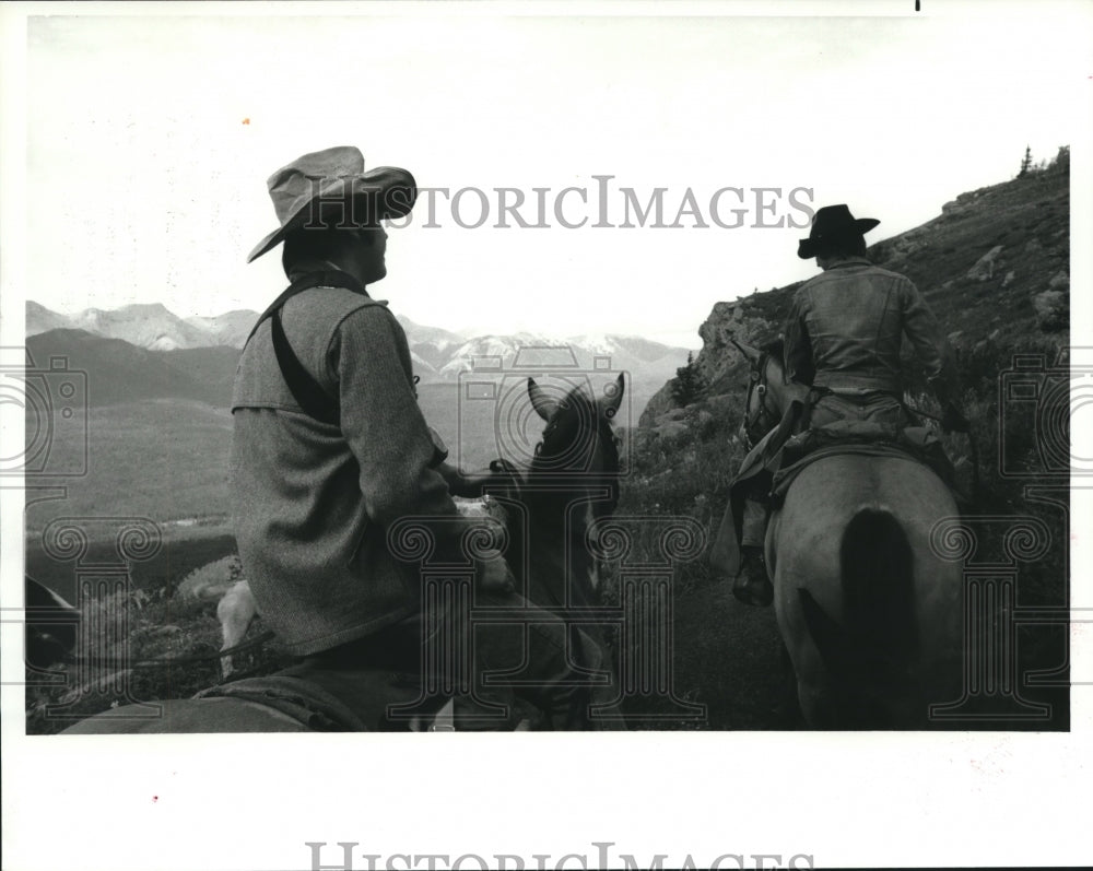 1988 Trail riders near P B Guest Ranch near Hinton, Alberta, Canada - Historic Images