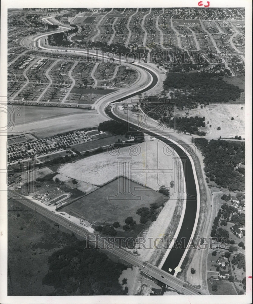 1957 Press Photo Aerial View of Brays Bayou Flood control canals - hcx01232-Historic Images