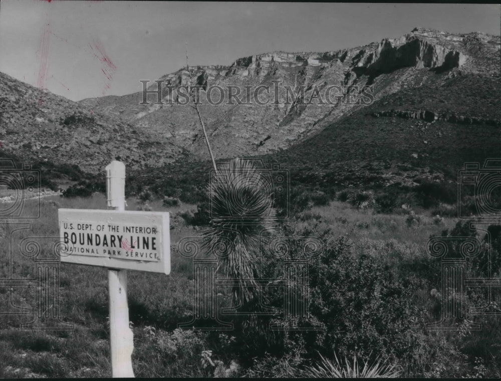 1969 Sign Shows Boundary Line of Guadalupe Mountain National Park. - Historic Images