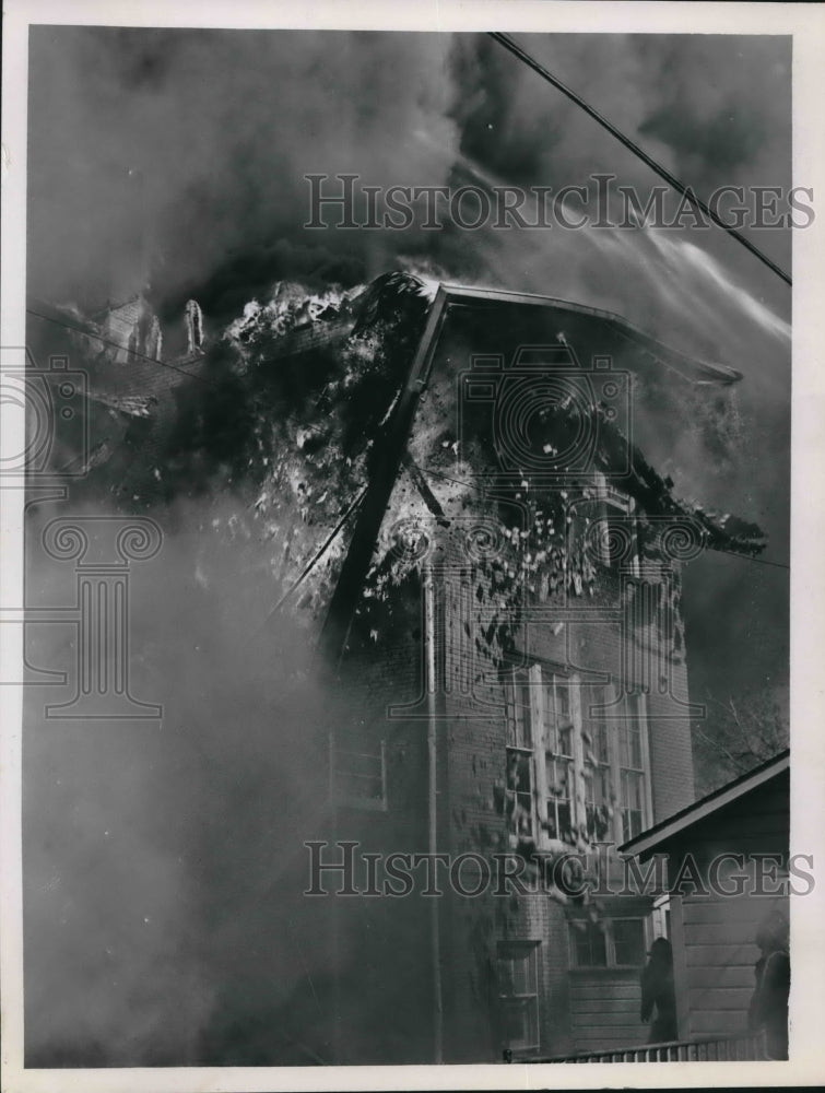 1961 Firefighters spray water on Blaze at Cooley Elementary School - Historic Images