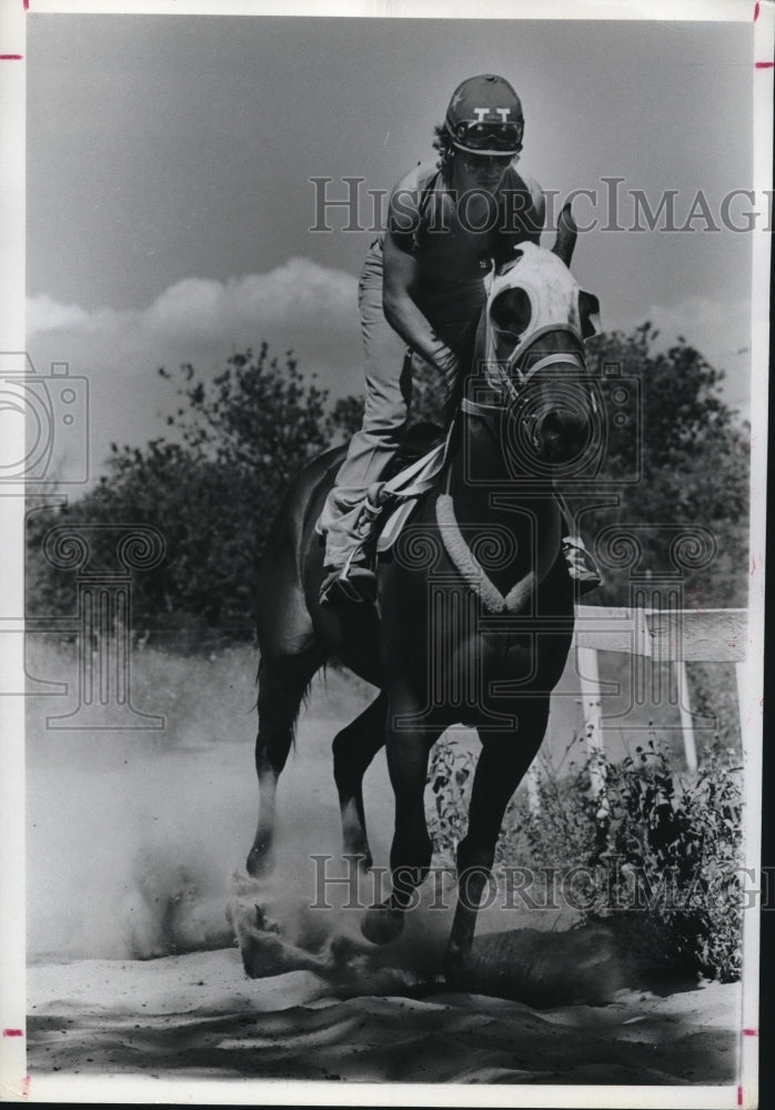 1979 Racehorse &amp; Jockey Get Track Exercise - Historic Images
