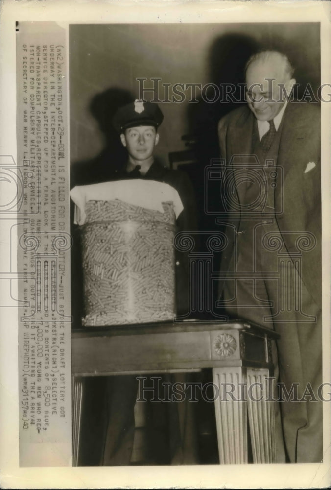 1940 Gr. Clarence A. Dykstra Next To Bowl Containing Draft Lottery - Historic Images