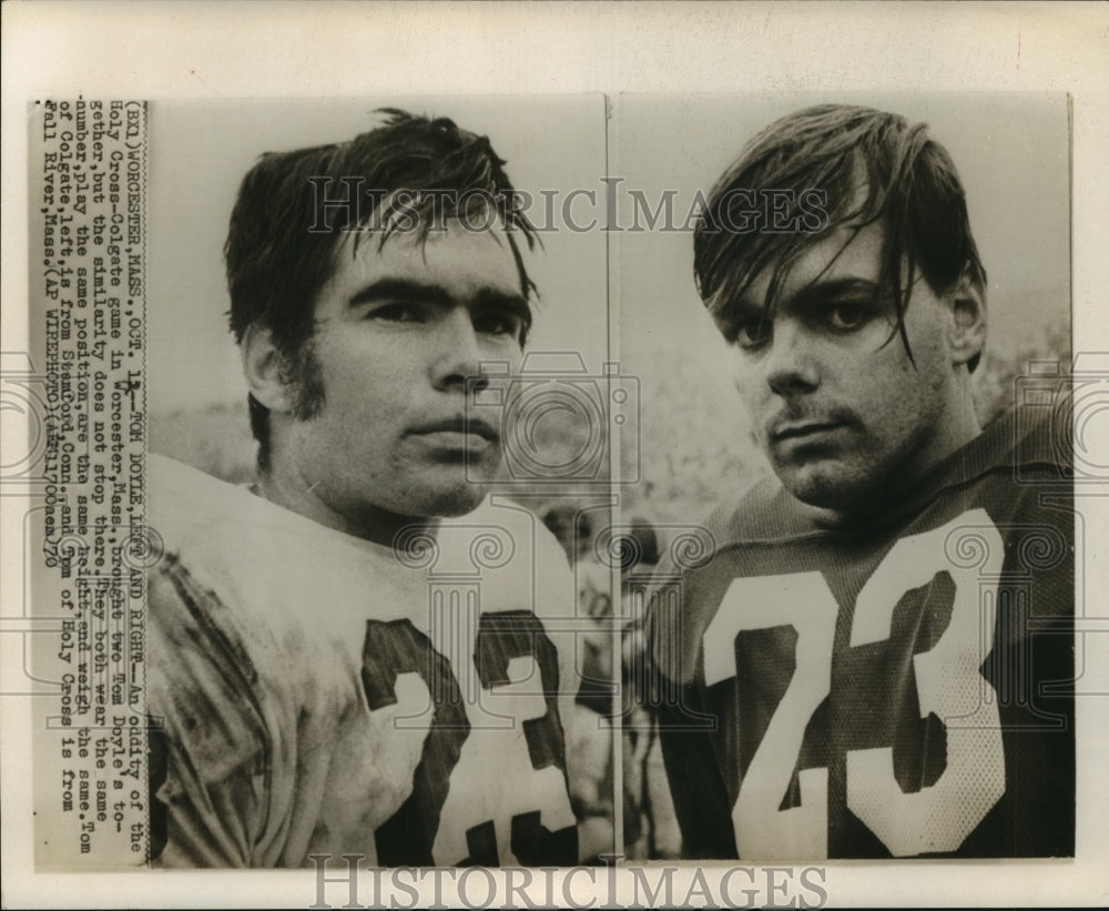 1970 Tom Doyle of Conn and Tom Doyle of Mass. football players - Historic Images