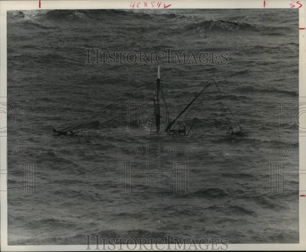 1971 Shrimp Boat Sinks After Hurricane Edith in Calcasieu Pass Jetty - Historic Images