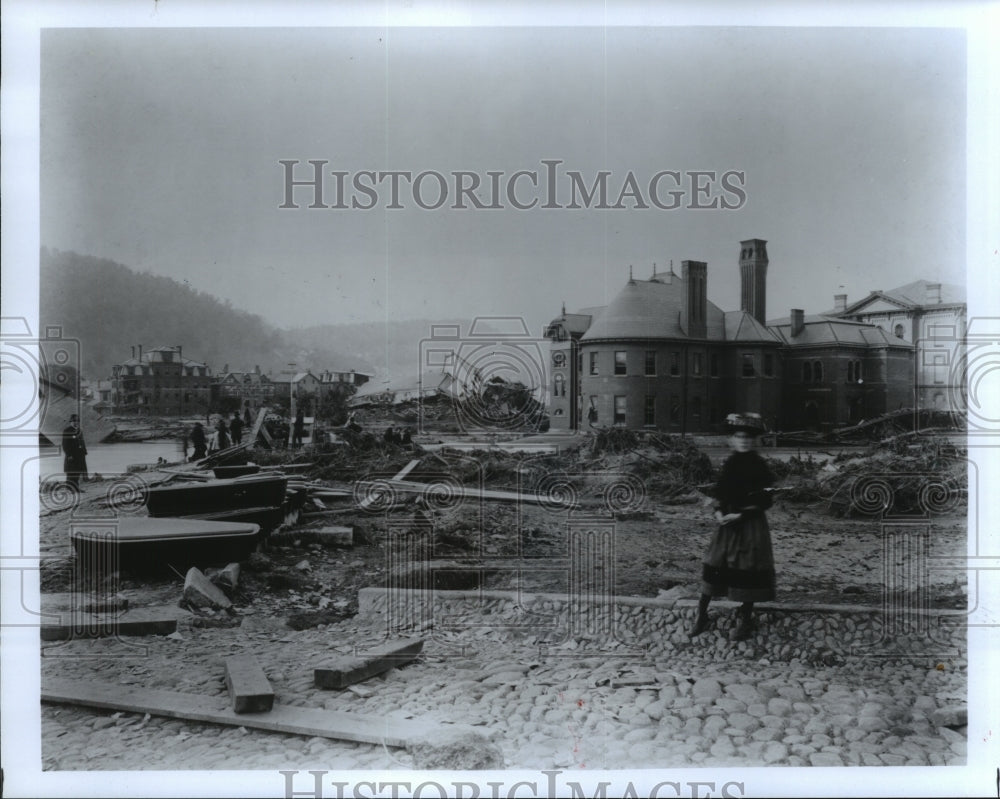 1989 Building of the Cambria Iron Works after Flood in Johnstown, PA - Historic Images