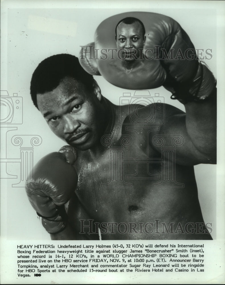 1984 Press Photo heavyweight boxer Larry Holmes and James "Bonecrusher" Smith-Historic Images