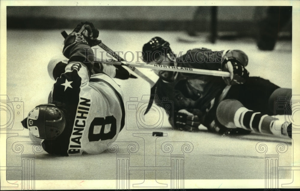 1980 Houston Apollos Wayne Bianchin and Dallas Jeff Bandura, Hockey - Historic Images