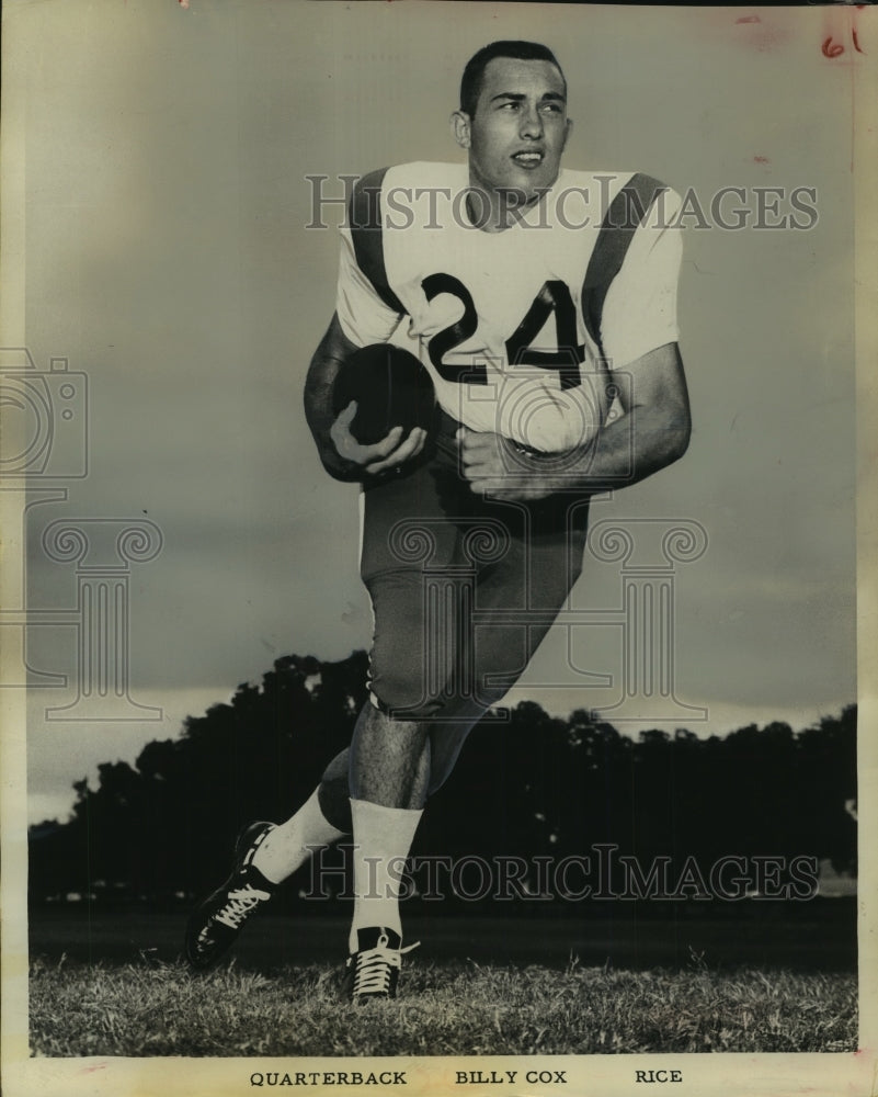 1963 Press Photo Quarterback, Billy Cox, Rice, Football - Historic Images