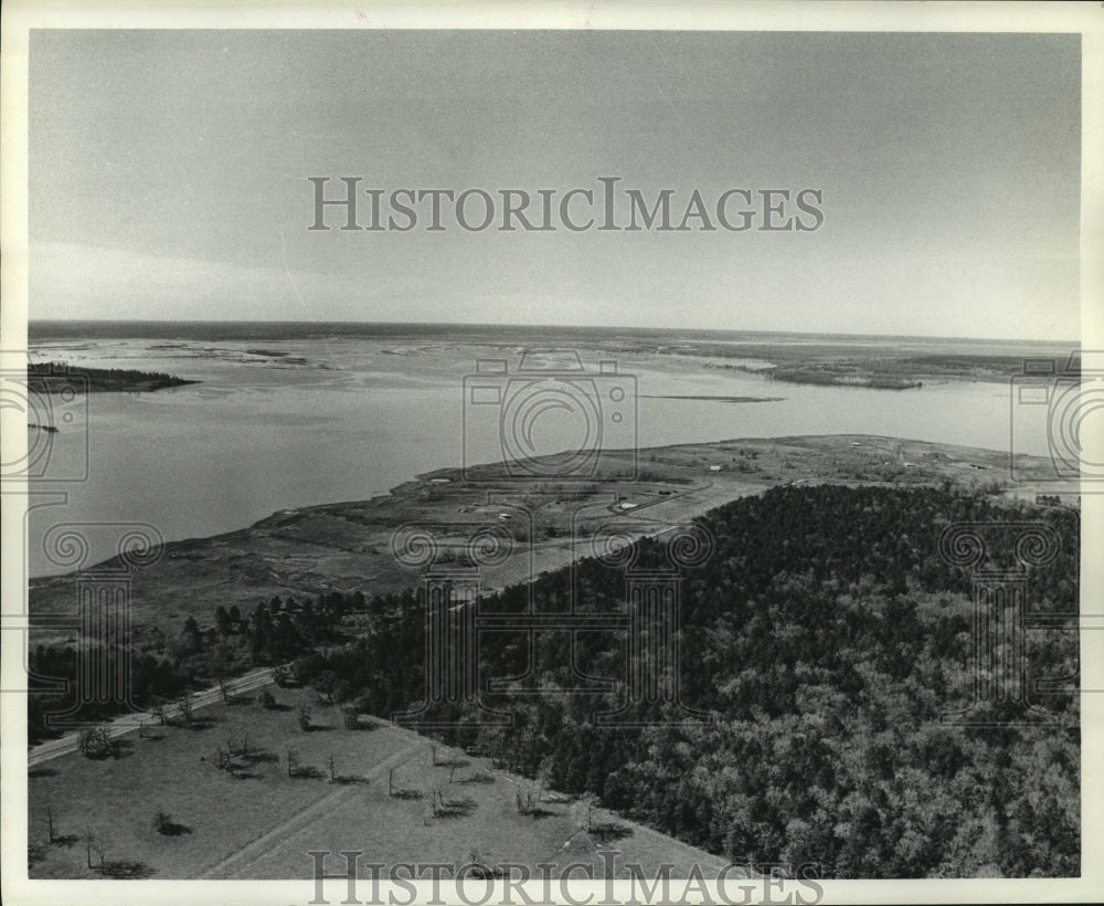 1970 Aerial View of Lake Livingston Dam. - Historic Images