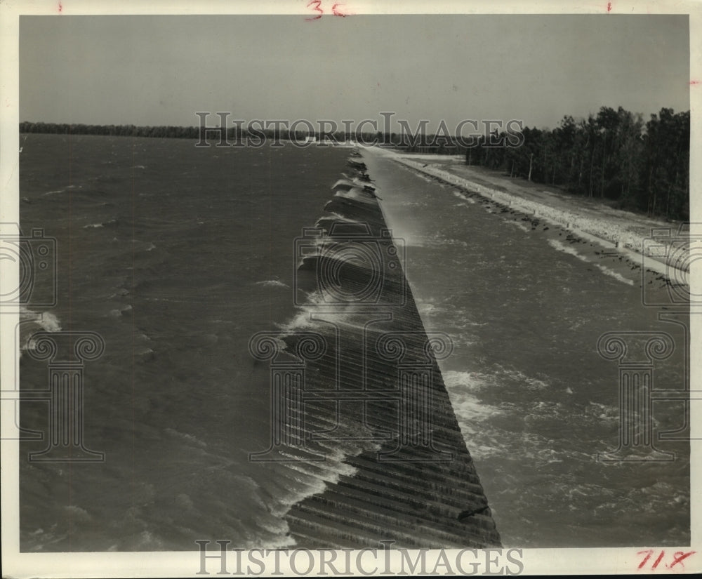 1955 Water pouring over Lake Houston Dam, Houston, Texas - Historic Images