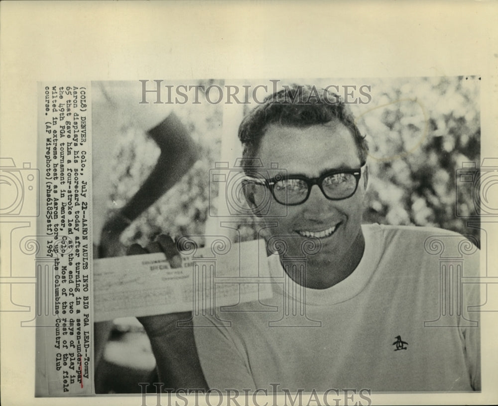 1967 Golfer Tommy Aaron Displays Scorecard at 49th PGA Tournament ...