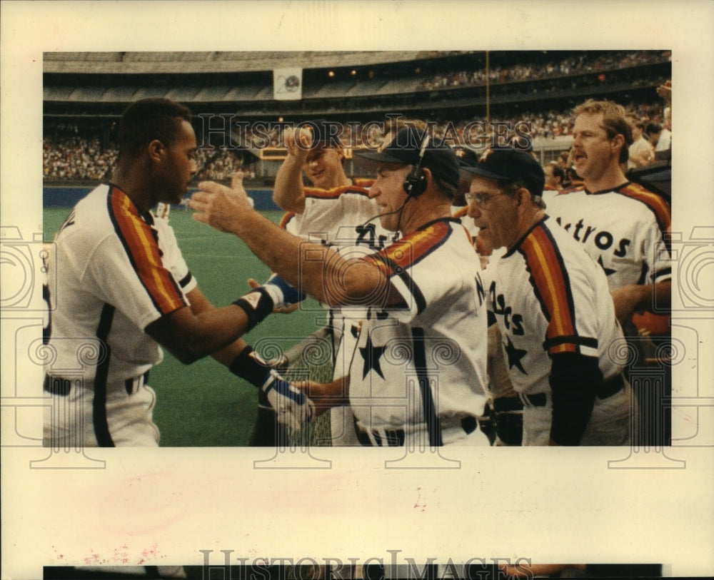 1989 Houston Astros Eric Anthony Greeted After Major-League Hit. - Historic Images
