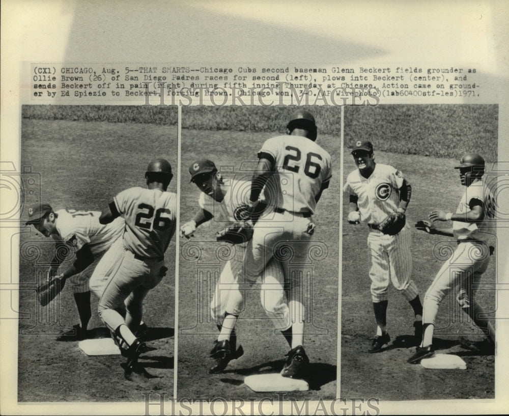 1971 Chicago Cubs Glenn Beckert fields grounder as Ollie Brown runs - Historic Images
