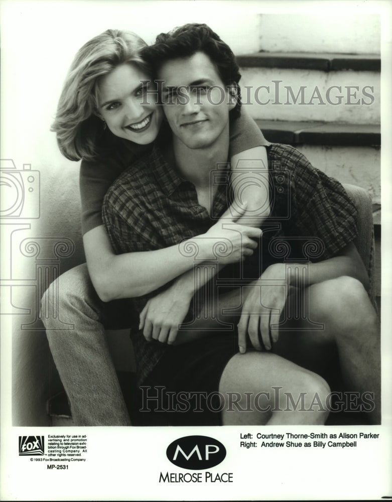 1993 Press Photo Courtney Thorne-Smith and Andrew Shue in "Melrose Place" - Historic Images
