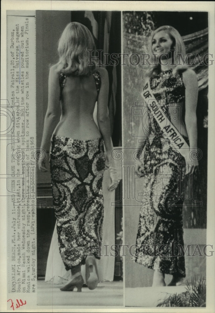 1968 Press Photo Monica Fairall Of Durban South Africa At Miss Universe  Pageant - Historic Images