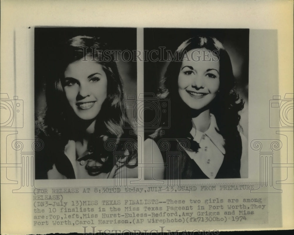 1974 Press Photo Miss Texas Pageant Finalists Amy Griggs &amp; Carol Harrison.- Historic Images