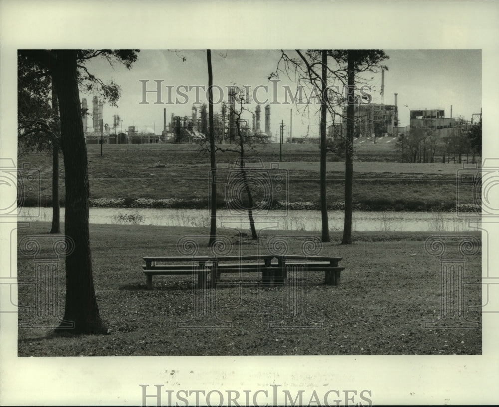 1984 Picnic Tables in Milby Park With Goodyear in Background Houston - Historic Images