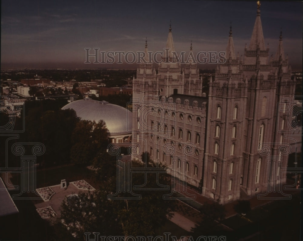 1995 Aerial View of Mormon Temple &amp; Tabernacle, Salt Lake City, Utah - Historic Images