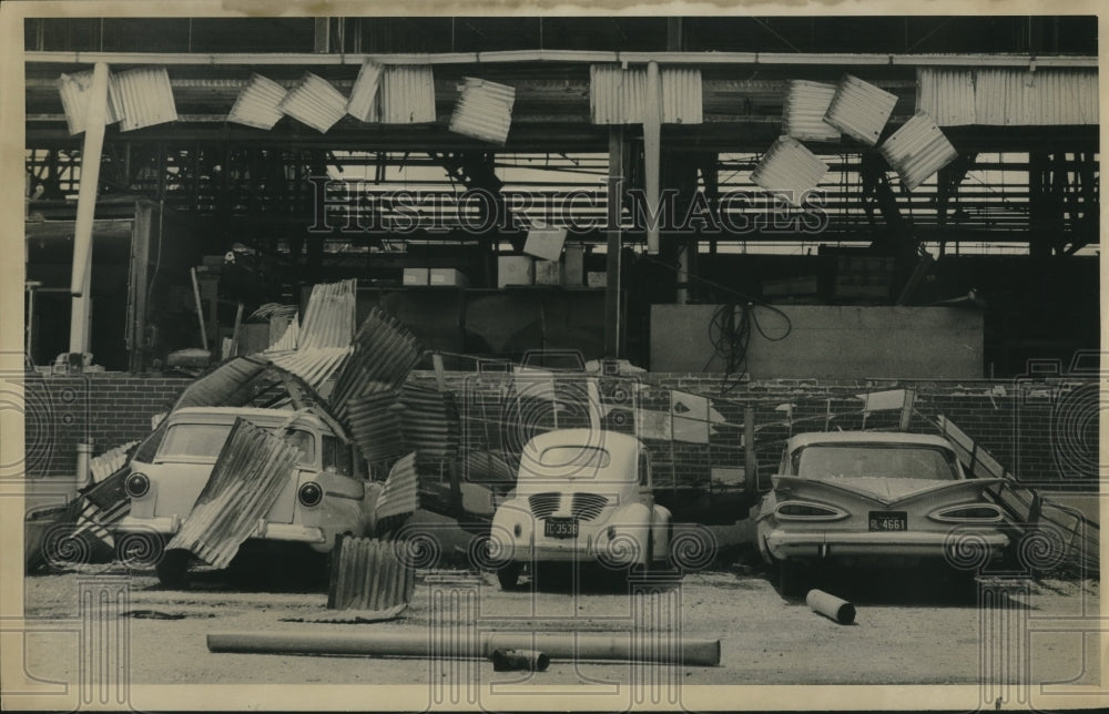 1960 Cars and Building Rubble at Rheem Manufacturing Company - Historic Images