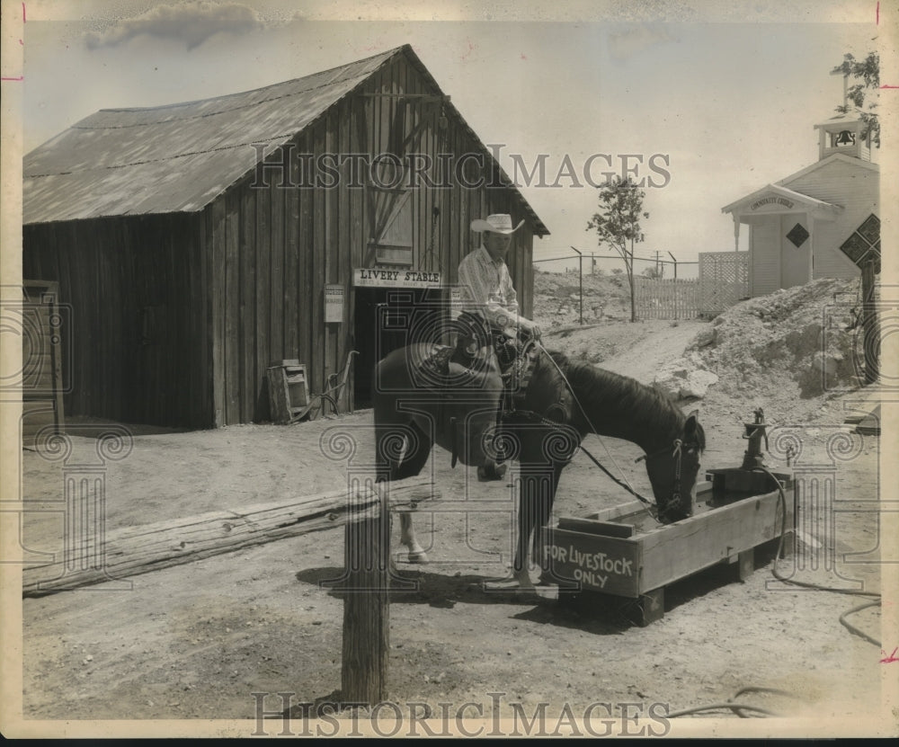 1961 Man on a Horse at Rimrock City Texas Livery Stable - Historic Images
