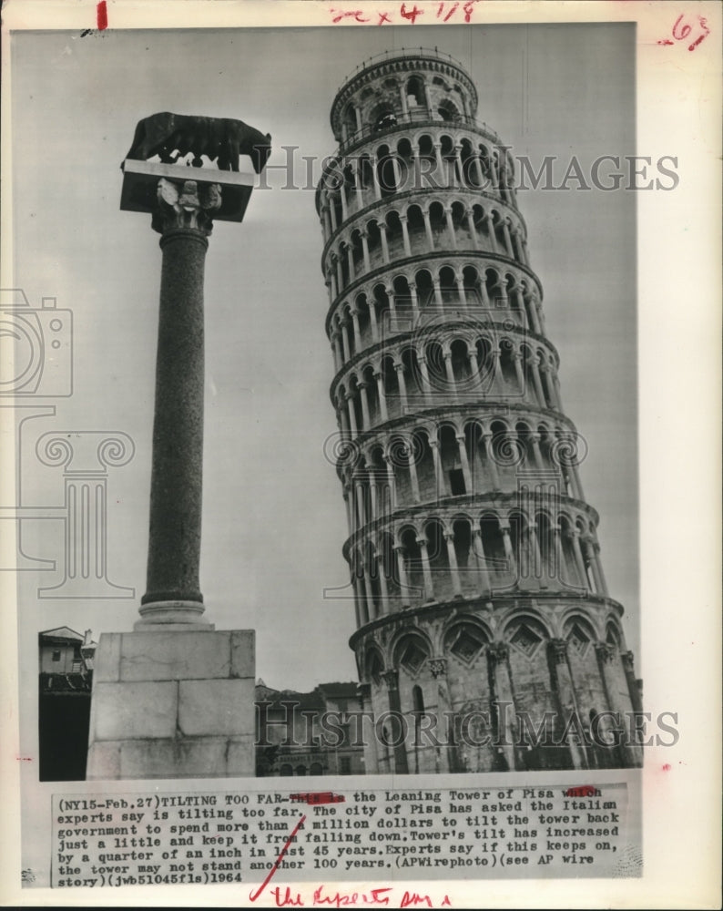 1964 Leaning Tower of Pisa leaning too far official say, Pisa, Italy - Historic Images