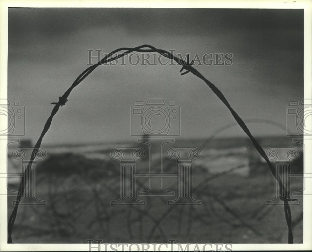 1985 Barbed Wire on Pirate&#39;s Beach, Galveston, Texas - Historic Images