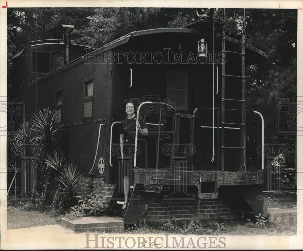 1970 Mrs. H.D. Clark on Steps of Her Home, Old Railroad Car, Texas - Historic Images