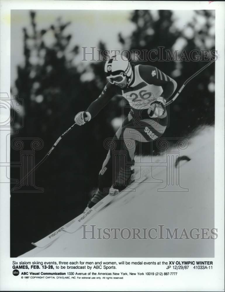 1988 Slalom Skiing Events at Calgary Winter Olympics in Canada - Historic Images