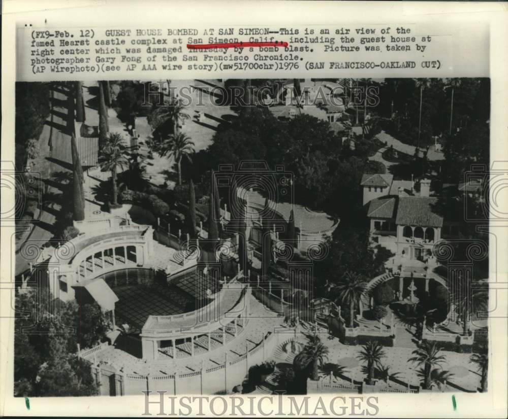 1976 Press Photo Hearst Castle Complex at San Simeon, California Damaged by Bomb - Historic Images