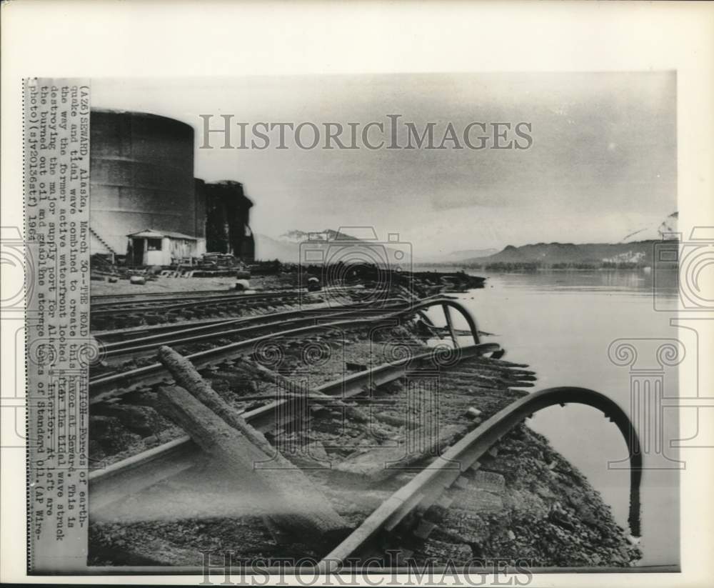 1964 Press Photo Earthquake damage along Seward, Alaska railroad tracks - Historic Images