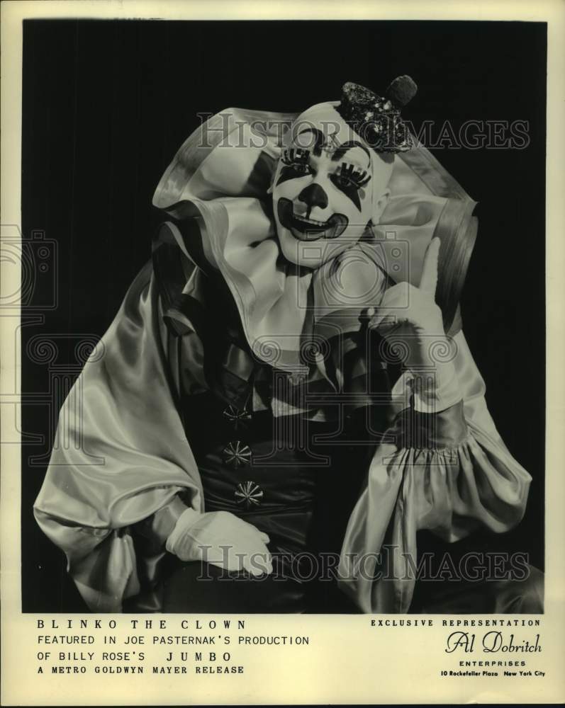 1962 Press Photo Shrine Circus&#39;s Blinko the Clown - Historic Images