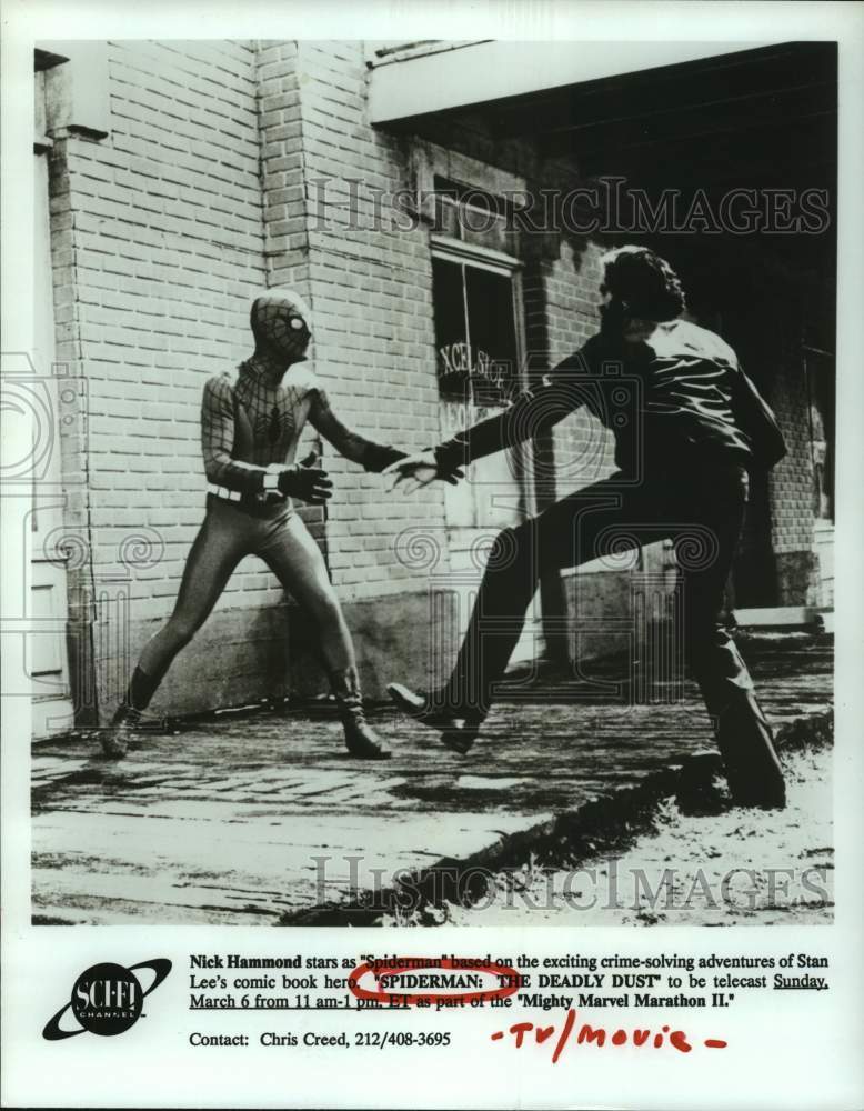 1994 Nick Hammond stars at Sci-Fi channel show "Spiderman" - Historic Images