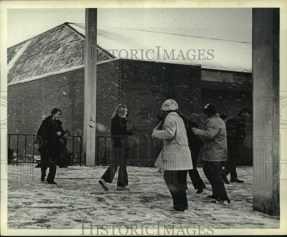 1969 Houston Spring Wood High School students have snow ball fight-Historic Images