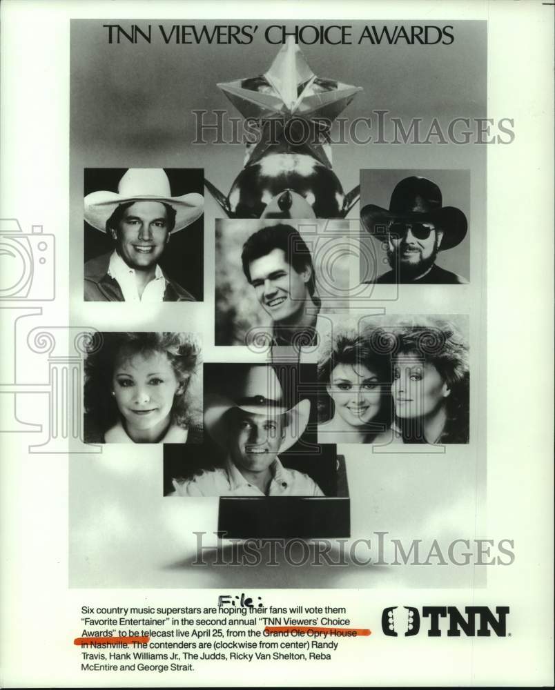 1989 Press Photo Country music stars contend for TNN Viewers&#39; Choice Award - Historic Images