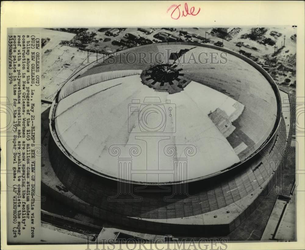 1974 Press Photo Construction of Superdome in New Orleans, Louisiana - Historic Images