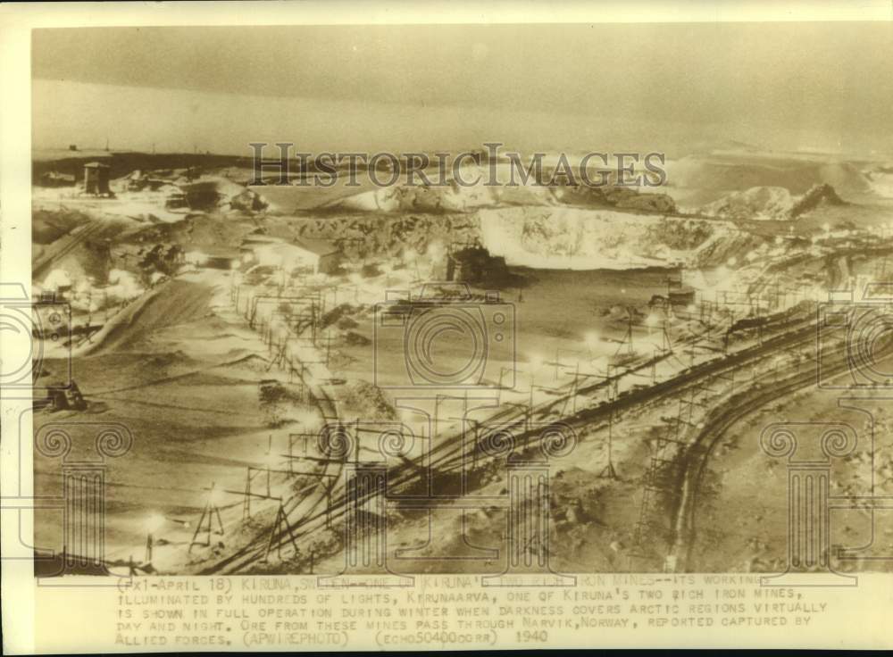 1940 Press Photo Aerial View of Kerunnaarva, Iron Mine in Kiruna, Sweden - Historic Images